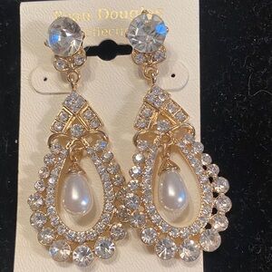 Beau Douglas Gold Pearl Drop Crystal Teardrop Earrings